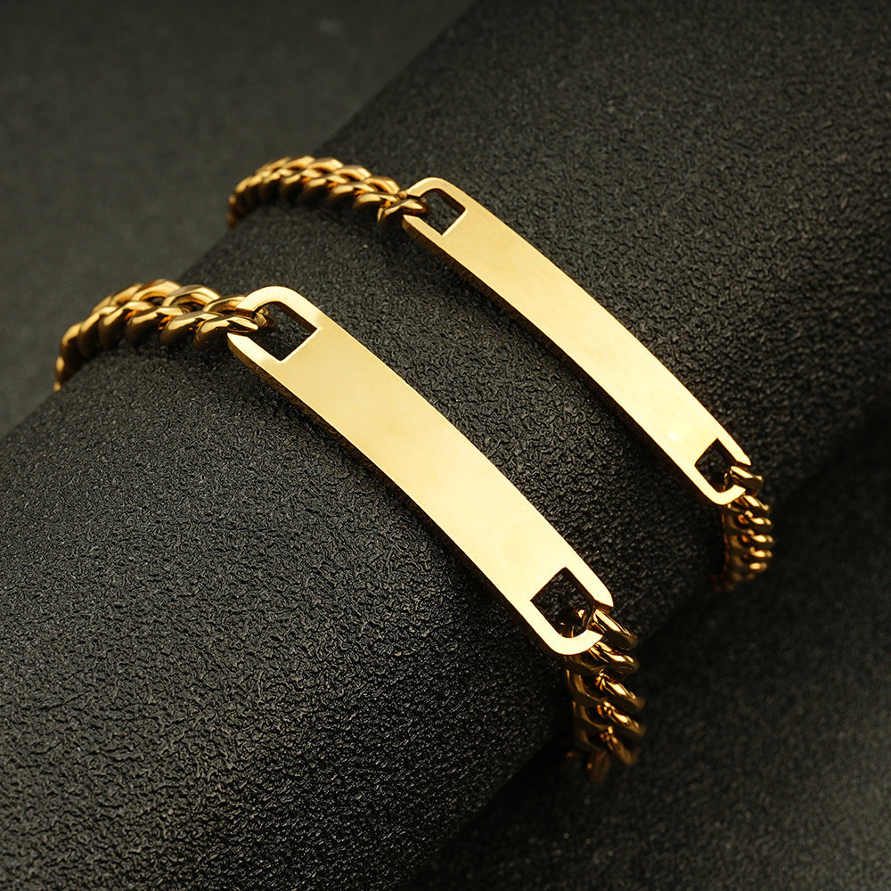 Cross-Border Amazon Hot Selling European and American Fashion Couple DIY Stainless Steel Glossy Curved Bracelet Laser Name