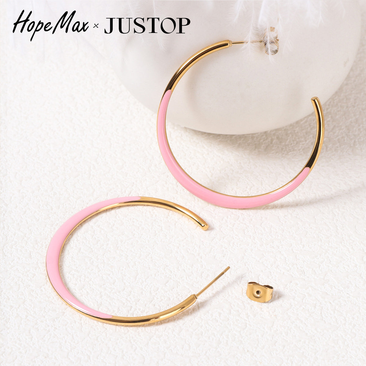 Justop French Fashion Pink Oil Drop Earrings Real Gold Electroplated Stainless Steel Earrings Single-Sided Earrings Ear Jewelry