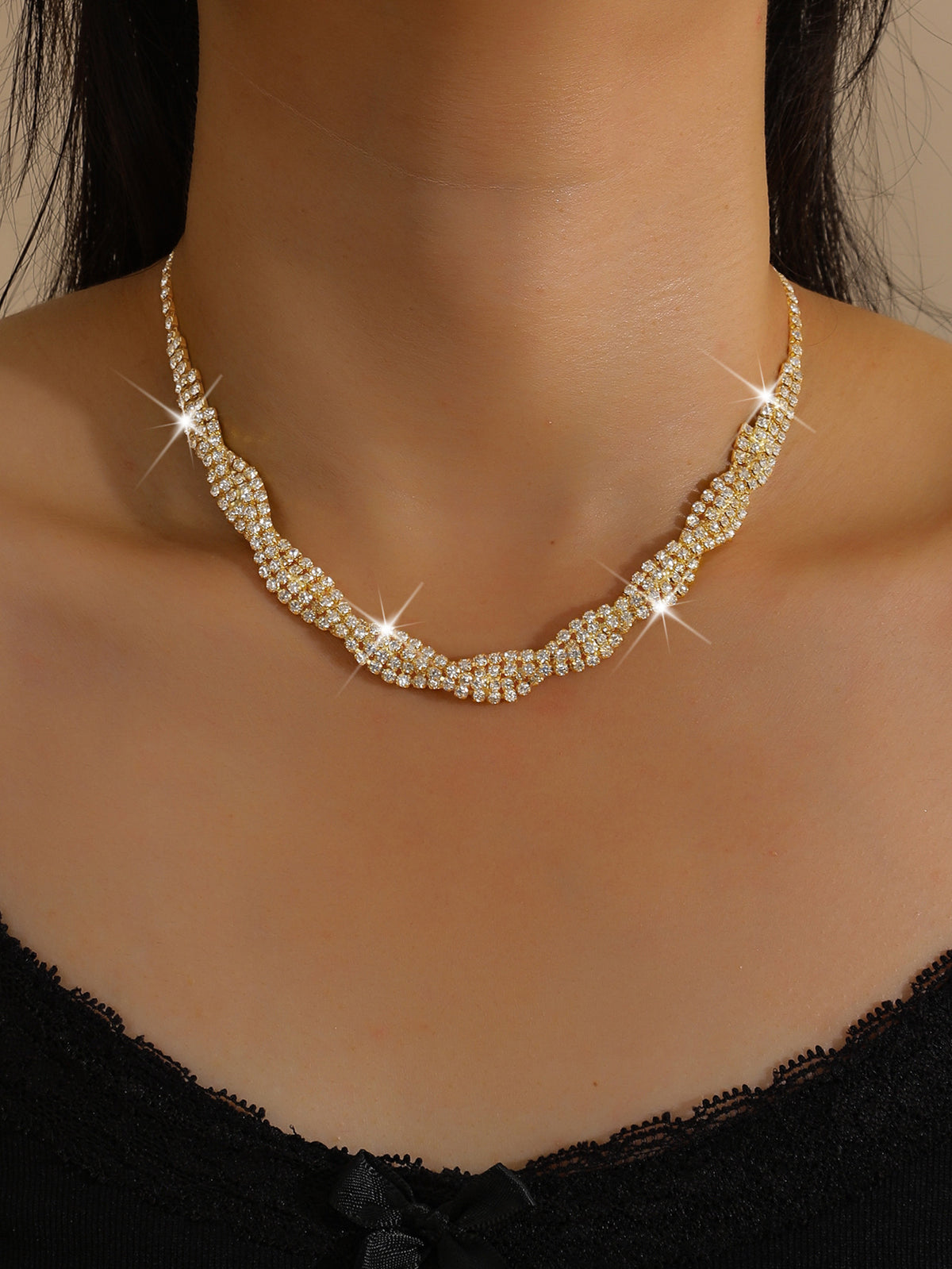 2025 Cross-border Bridal Accessories Necklace Wedding Fashion Rhinestone Twist Necklace Earrings Wedding Jewelry Hot Selling Daifa