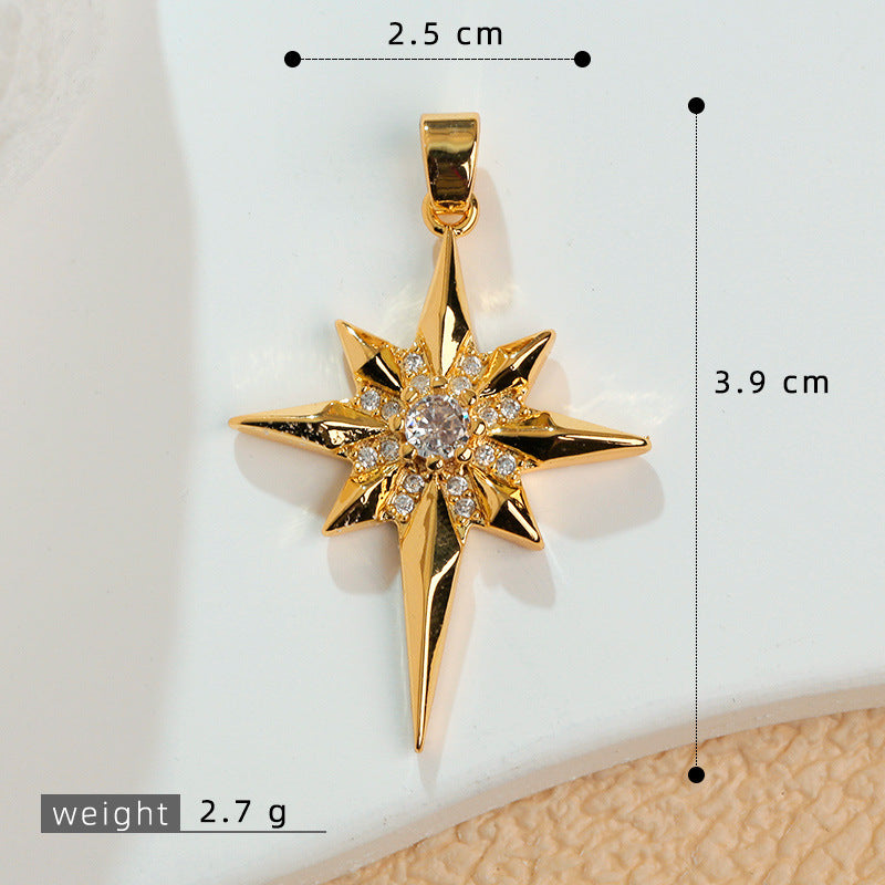 European and American Cross-Border Popular 2025 New Eight-Pointed Star DIY Accessories Pendant Micro-Embedded Earrings Jewelry Pendant Pendant
