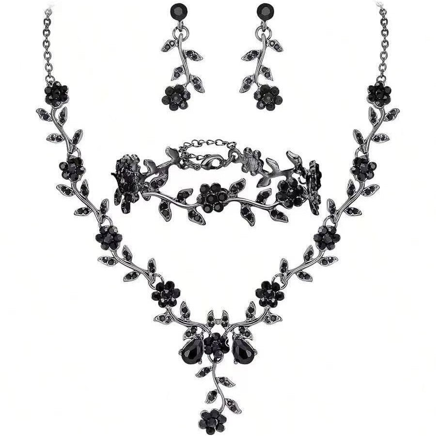 New Cross-Border Wholesale Bridal Rhinestone Water Drop Necklace and Earrings Jewelry Set for Women's Evening Dress Accessories