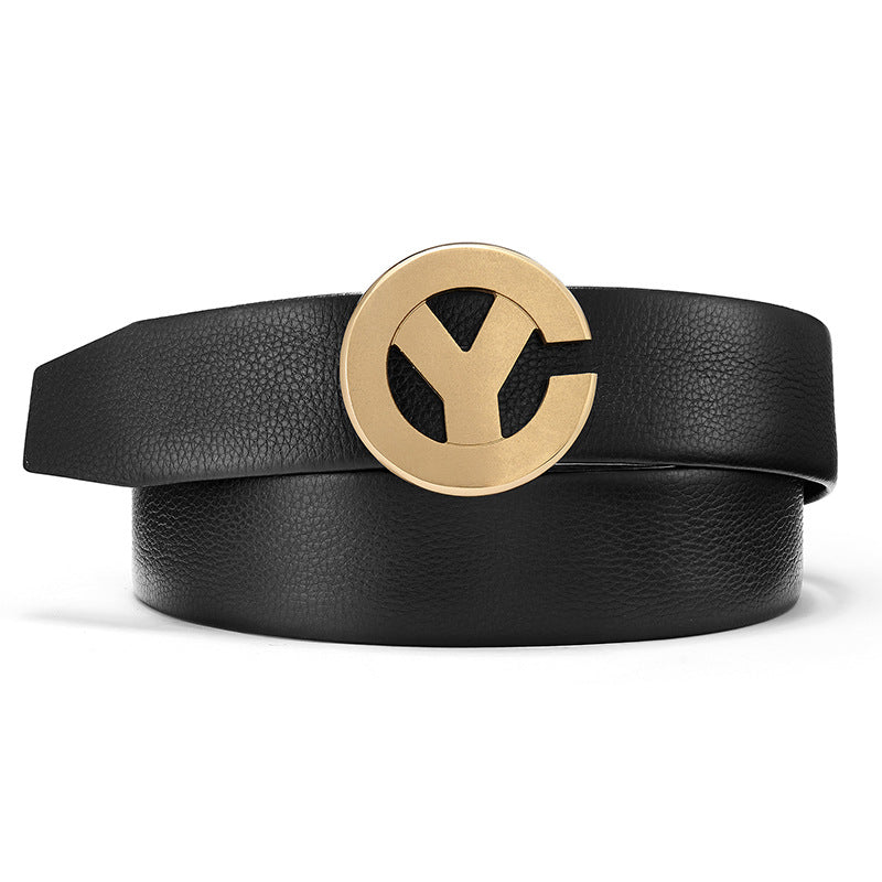 Customized Cowhide Leather Belt Cross-Border European and American Girdle Design with Pictures and Samples, Engraved Buckle Logo Decorative Leather Belt