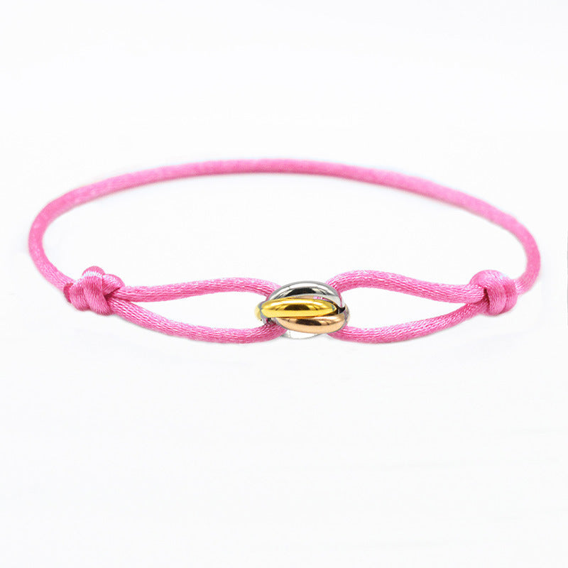 Cross-border supply of foreign trade hand-woven couples stainless steel DIY hand rope three-color three-ring hand rope adjustable bracelet