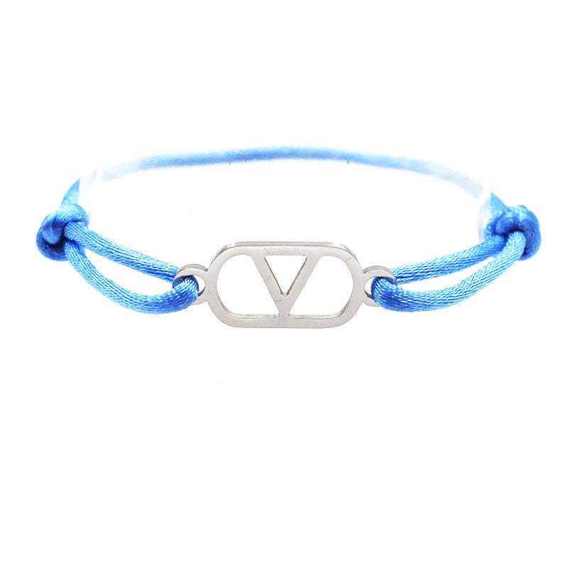 Cross-Border Supply Export Hand-Woven Couple Stainless Steel Warren V Hand Rope Cut Out English Letter Hand Rope Adjustable