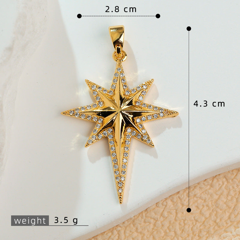 European and American Cross-Border Popular 2025 New Eight-Pointed Star DIY Accessories Pendant Micro-Embedded Earrings Jewelry Pendant Pendant