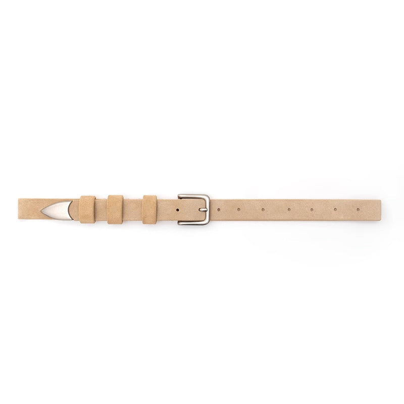 Genuine Leather Distressed Hardware Crescent Belt for Women, Trendy Retro Punk Original Design Brand Cowhide Belt