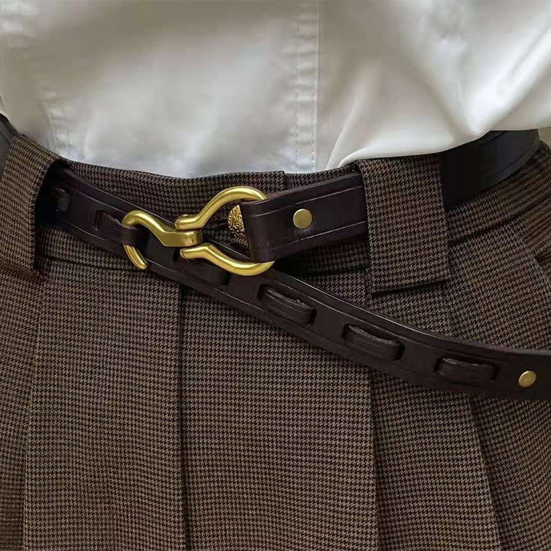 Customized Cowhide Leather Belt Cross-Border European and American Girdle Design with Pictures and Samples, Engraved Buckle Logo Decorative Leather Belt