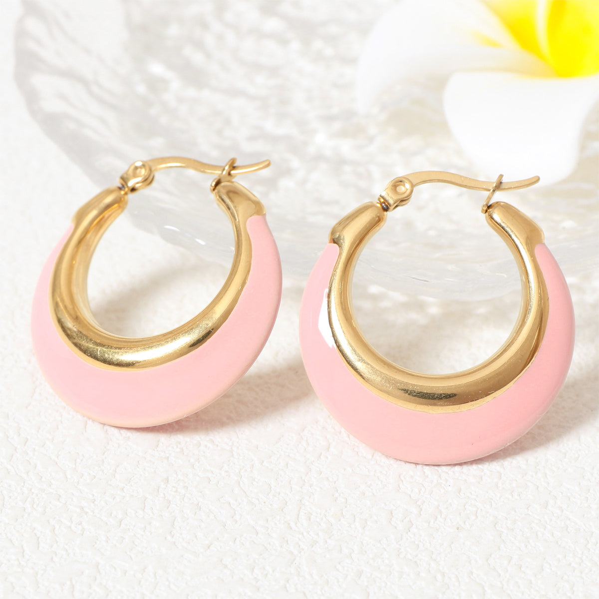Justop European and American Ins Stylish Fashion Letters Pink Oil Drop Earrings Stainless Steel Real Gold Electroplated Earrings Earrings