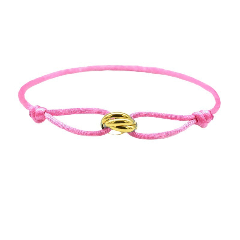 Cross-border supply of foreign trade hand-woven couples stainless steel DIY hand rope three-color three-ring hand rope adjustable bracelet
