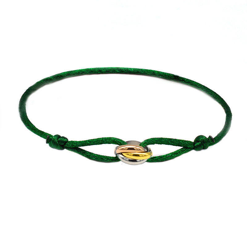 Cross-border supply of foreign trade hand-woven couples stainless steel DIY hand rope three-color three-ring hand rope adjustable bracelet