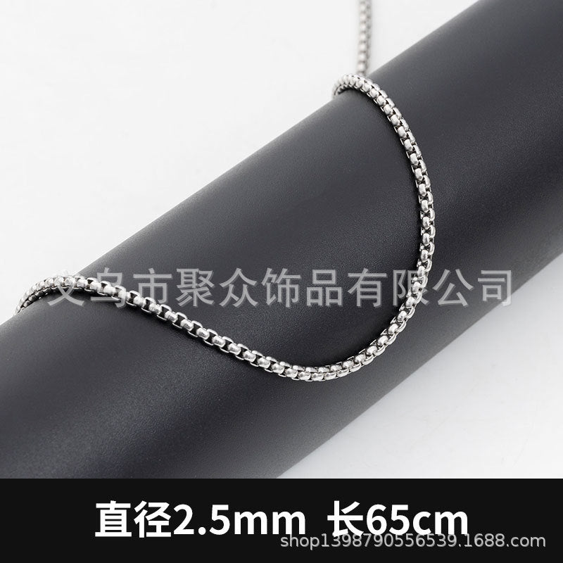 2.5mm Stainless Steel Square Pearl Chain Necklace Titanium Steel Jewelry Accessories Korean Style Trendy Sweater Chain