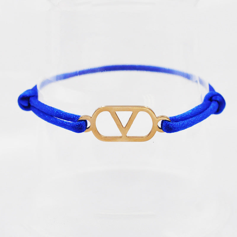Cross-Border Supply Export Hand-Woven Couple Stainless Steel Warren V Hand Rope Cut Out English Letter Hand Rope Adjustable