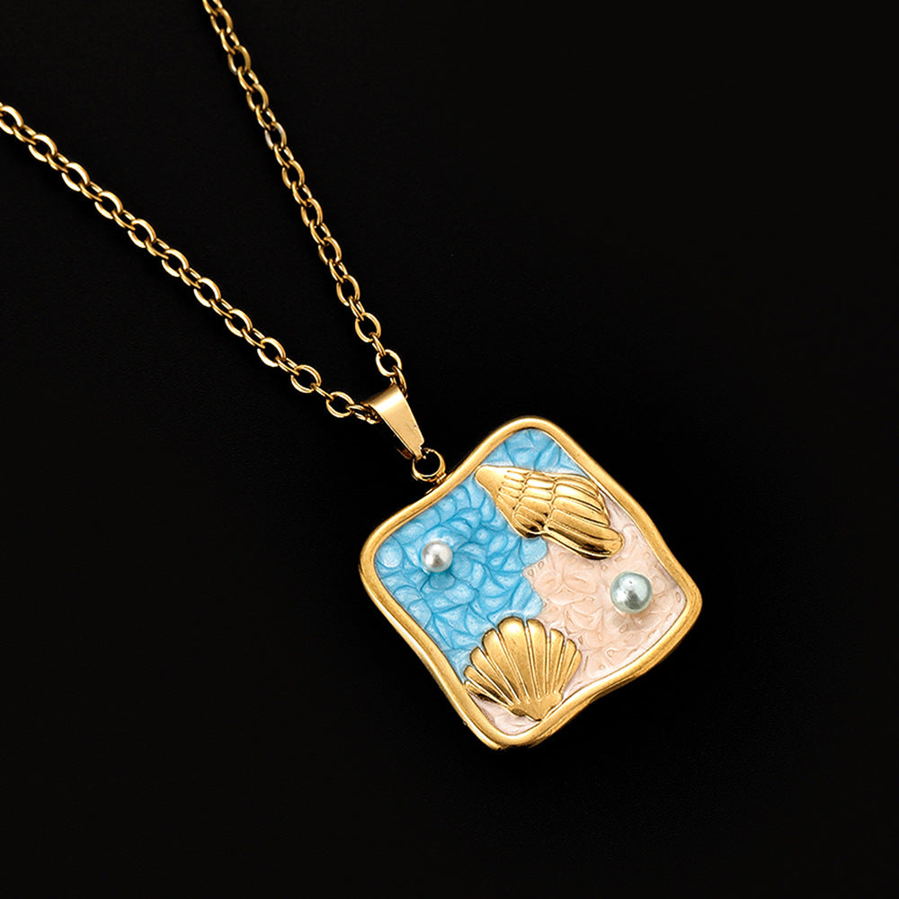 Cross-Border Stainless Steel Necklace Shell Titanium Steel Pendant New Pearl Jewelry Seaside Accessories European and American Non-Fading Jewelry