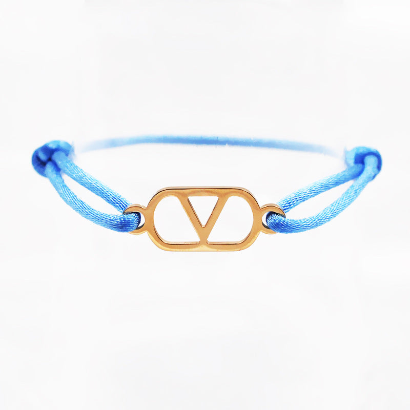 Cross-Border Supply Export Hand-Woven Couple Stainless Steel Warren V Hand Rope Cut Out English Letter Hand Rope Adjustable