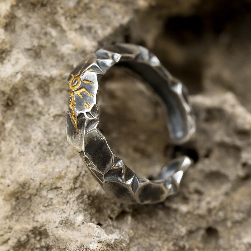 Advanced Sense silver Wishing Stone Ring Men's Zinc Alloy Flare Ring Unique Finger Ring Jewelry Men's Ring Wholesale