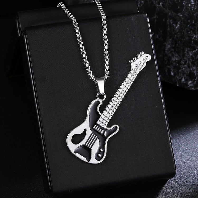 New Guitar Pendant Necklace for Men, Colorful Oil-Drip Alloy Instrument Stainless Steel Pendant DIY Jewelry Accessories for Women