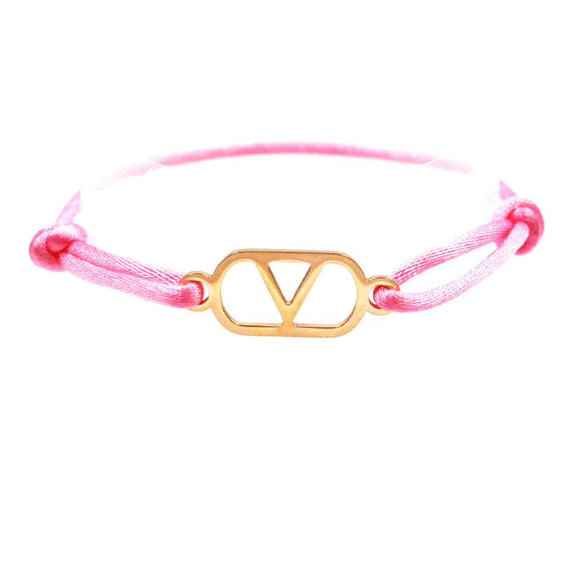 Cross-Border Supply Export Hand-Woven Couple Stainless Steel Warren V Hand Rope Cut Out English Letter Hand Rope Adjustable