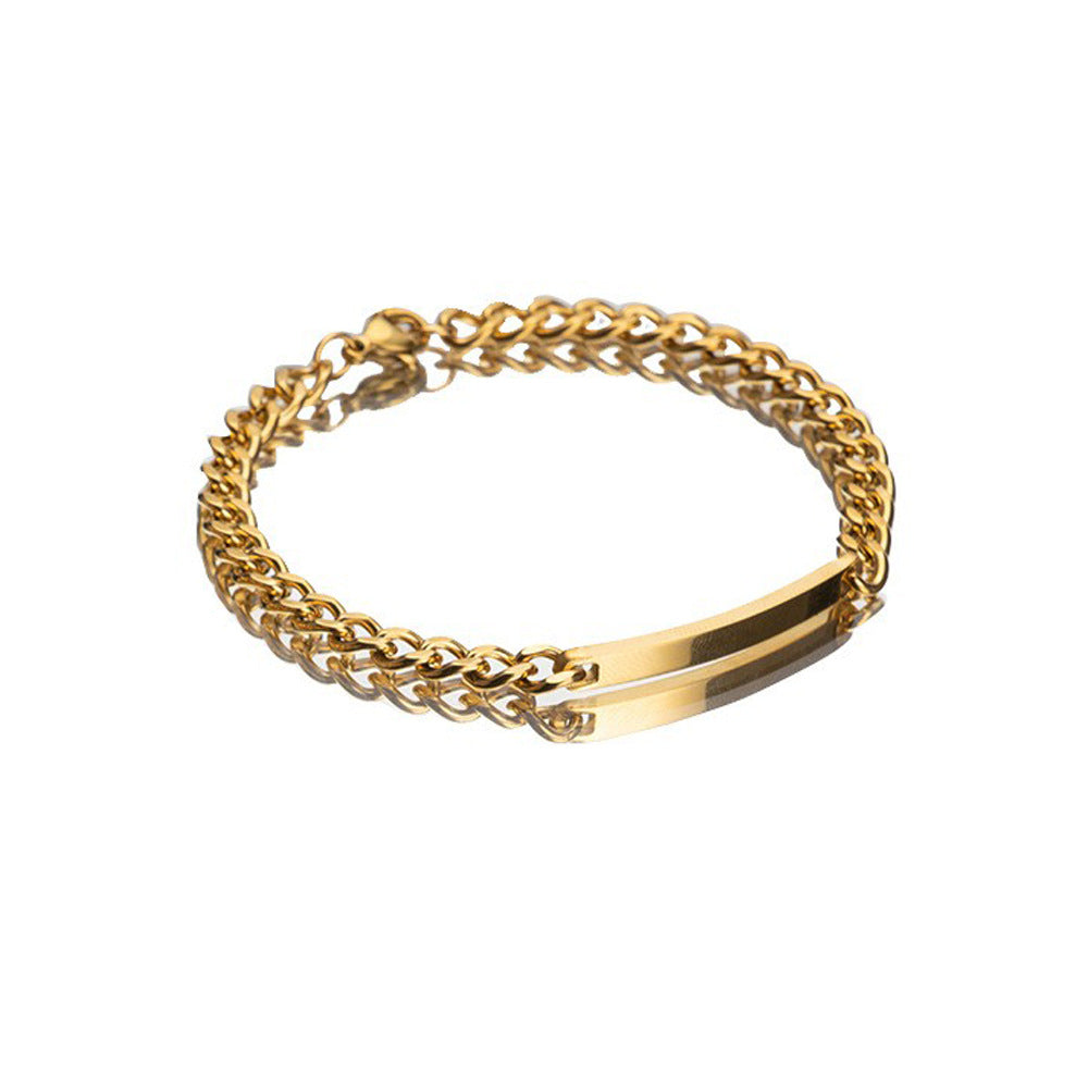 Amazon New Hot Sale 2 Pieces/Set Engravable Titanium Steel Couple's Day 18K High Quality Gold Plated Bracelet