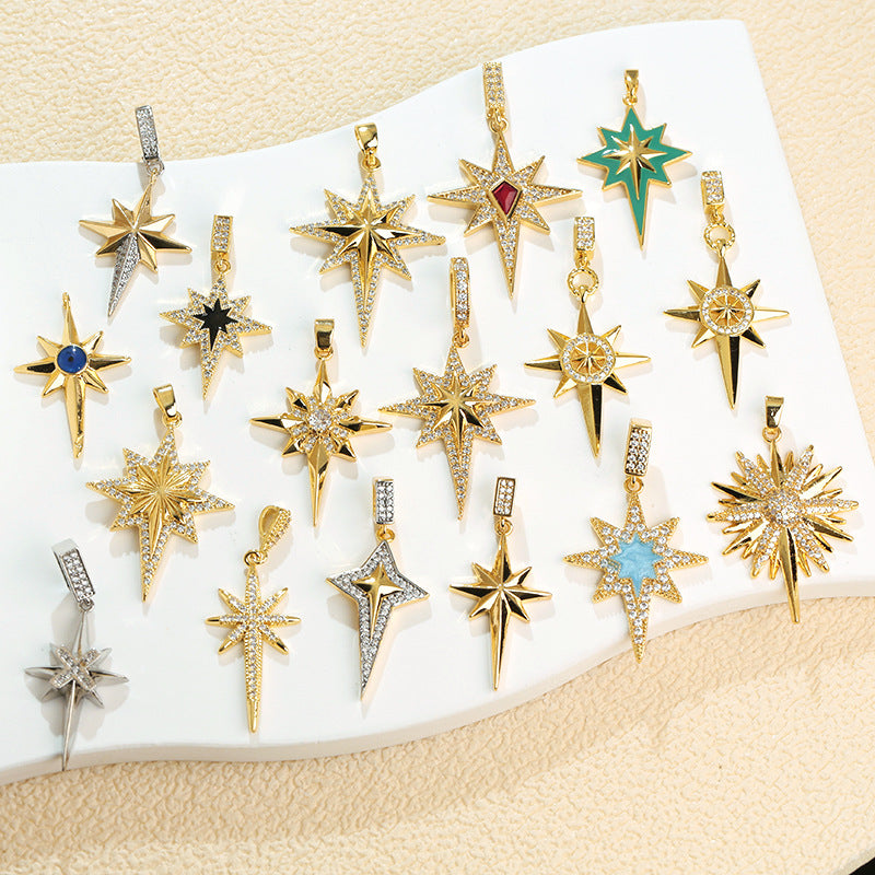 European and American Cross-Border Popular 2025 New Eight-Pointed Star DIY Accessories Pendant Micro-Embedded Earrings Jewelry Pendant Pendant
