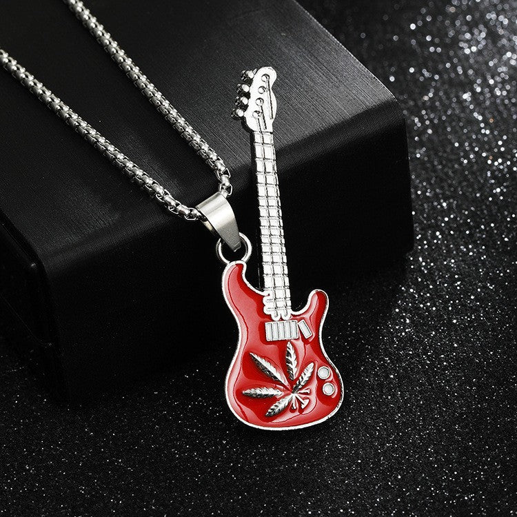 New Guitar Pendant Necklace for Men, Colorful Oil-Drip Alloy Instrument Stainless Steel Pendant DIY Jewelry Accessories for Women