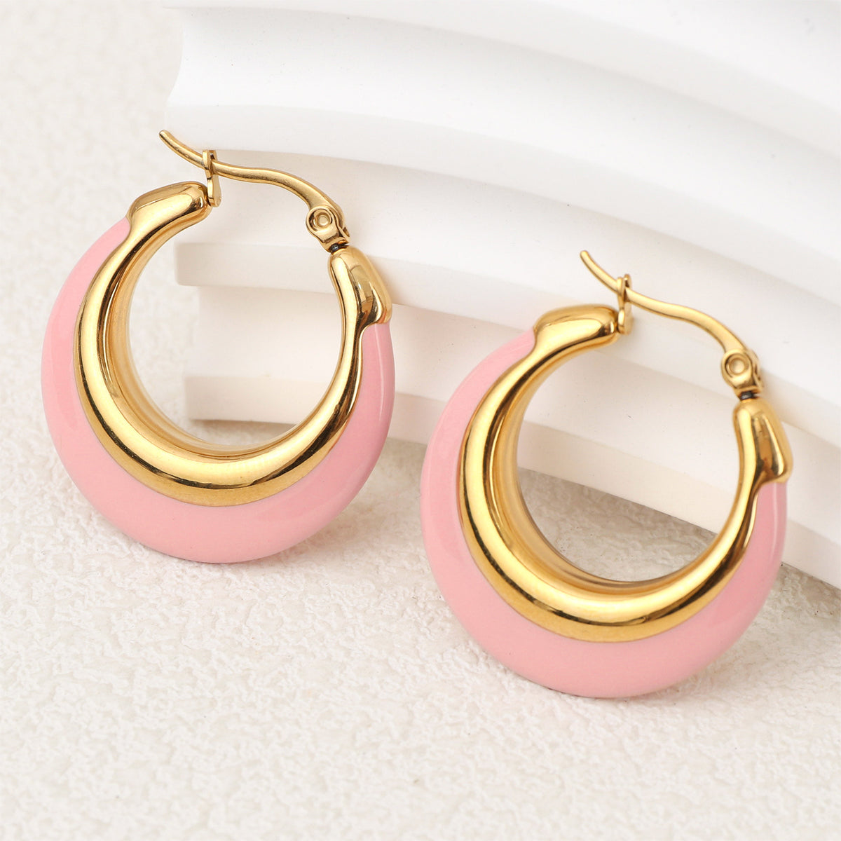 Justop European and American Ins Stylish Fashion Letters Pink Oil Drop Earrings Stainless Steel Real Gold Electroplated Earrings Earrings