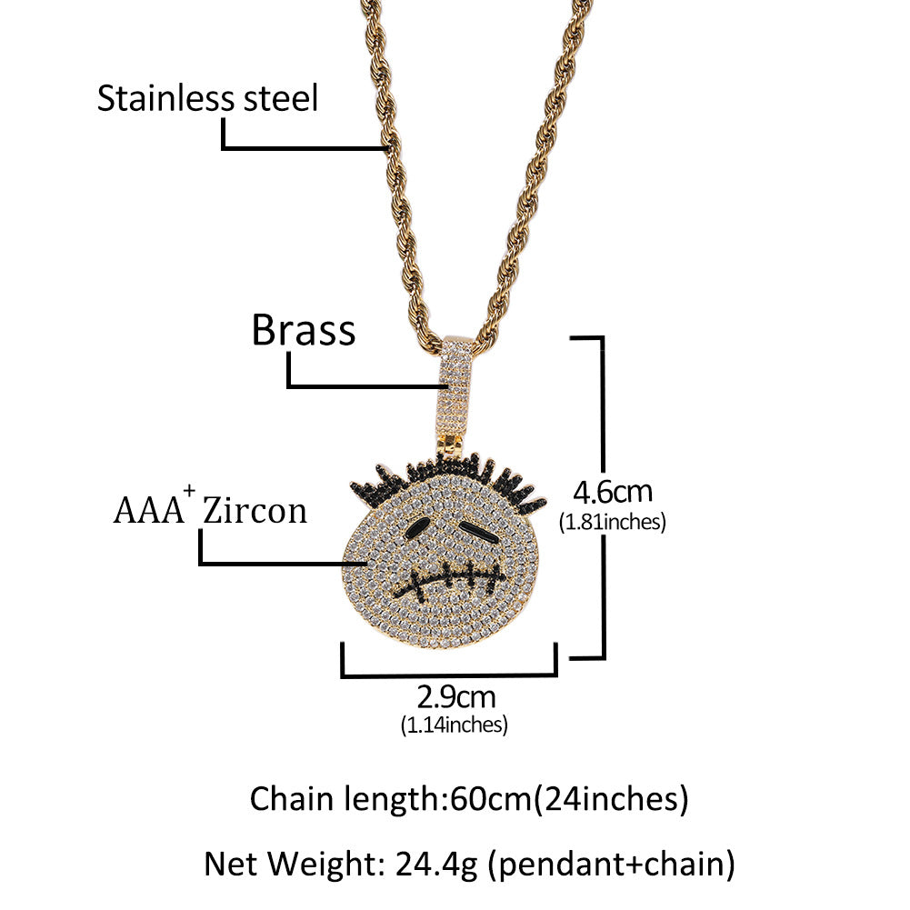 Gu Meng New Product Small Prickly Head Cartoon Hip Hop Men's Necklace Pendant European and American Street Fashion Brand Zircon Pendant