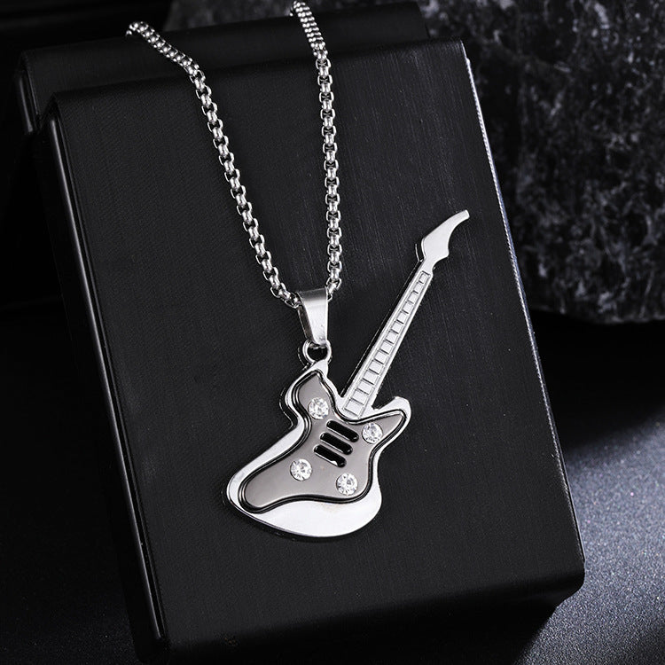 New Guitar Pendant Necklace for Men, Colorful Oil-Drip Alloy Instrument Stainless Steel Pendant DIY Jewelry Accessories for Women