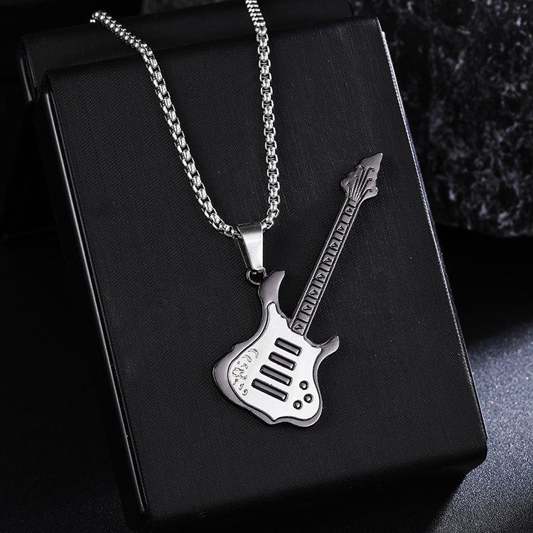 New Guitar Pendant Necklace for Men, Colorful Oil-Drip Alloy Instrument Stainless Steel Pendant DIY Jewelry Accessories for Women