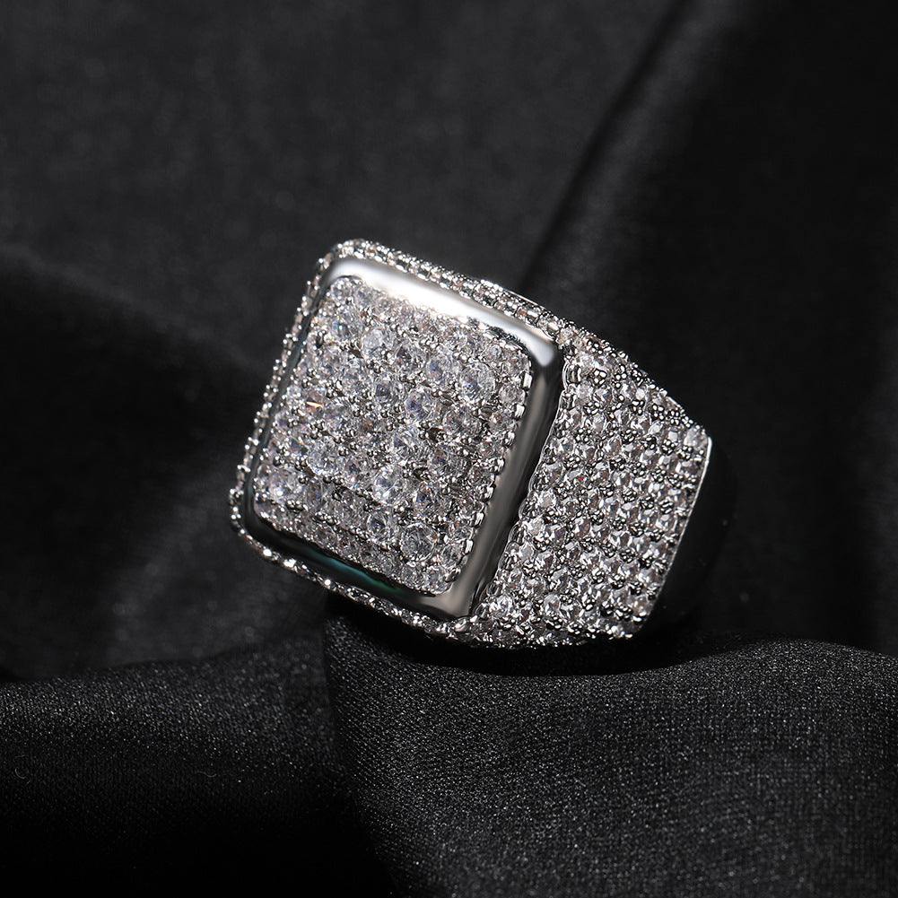 Europe and the United States cross-border jewelry hip hop retro large square ring copper inlaid zircon fashion personality trendy men's ring wholesale