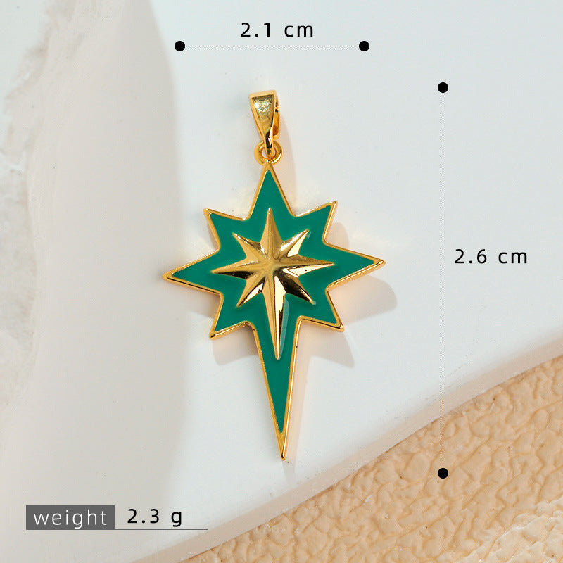 European and American Cross-Border Popular 2025 New Eight-Pointed Star DIY Accessories Pendant Micro-Embedded Earrings Jewelry Pendant Pendant