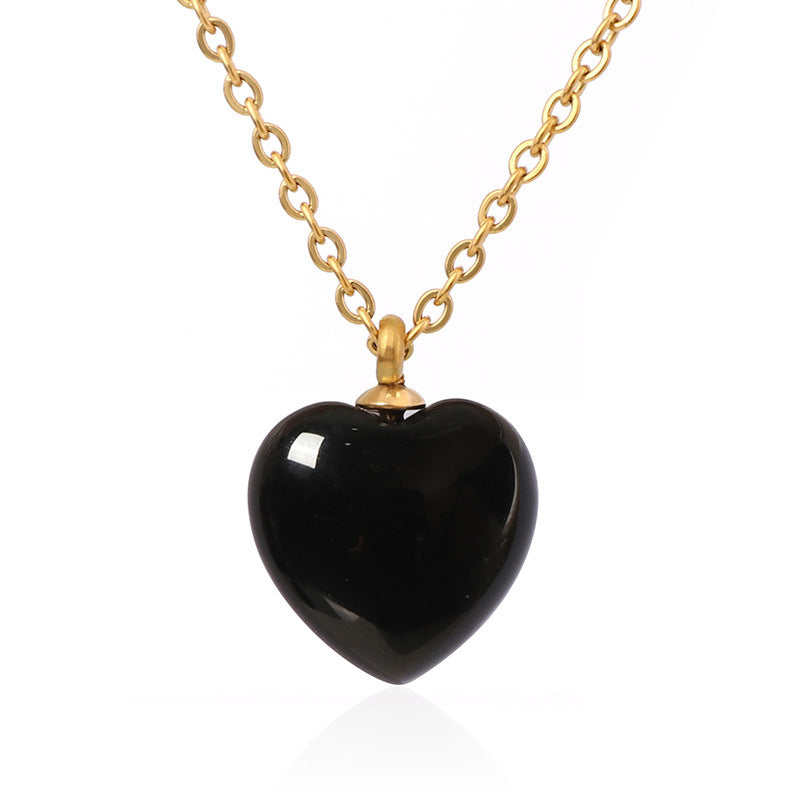 Justop European and American Style High-End Heart-Shaped Pendant Earrings Cross-Border Electroplated Heart-Shaped Ear Studs Black Agate Necklace