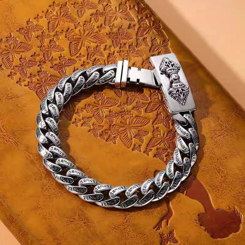 New Retro Vajra Cuban Bracelet Men's Old Thailand Fashion Silver Bracelet Trend Accessories Factory Outlet