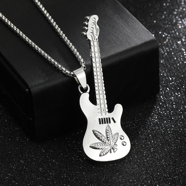 New Guitar Pendant Necklace for Men, Colorful Oil-Drip Alloy Instrument Stainless Steel Pendant DIY Jewelry Accessories for Women