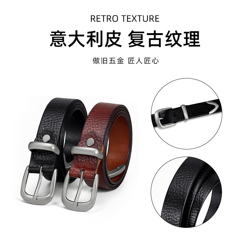 Customized Cowhide Leather Belt Cross-Border European and American Girdle Design with Pictures and Samples, Engraved Buckle Logo Decorative Leather Belt