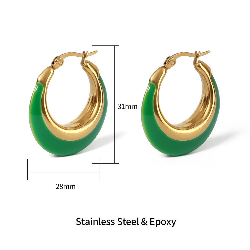 Justop European and American Cross-Border Retro Geometric Circle Earrings High-End Drip Glaze Earrings Fashion Enamel Drip Oil Earrings