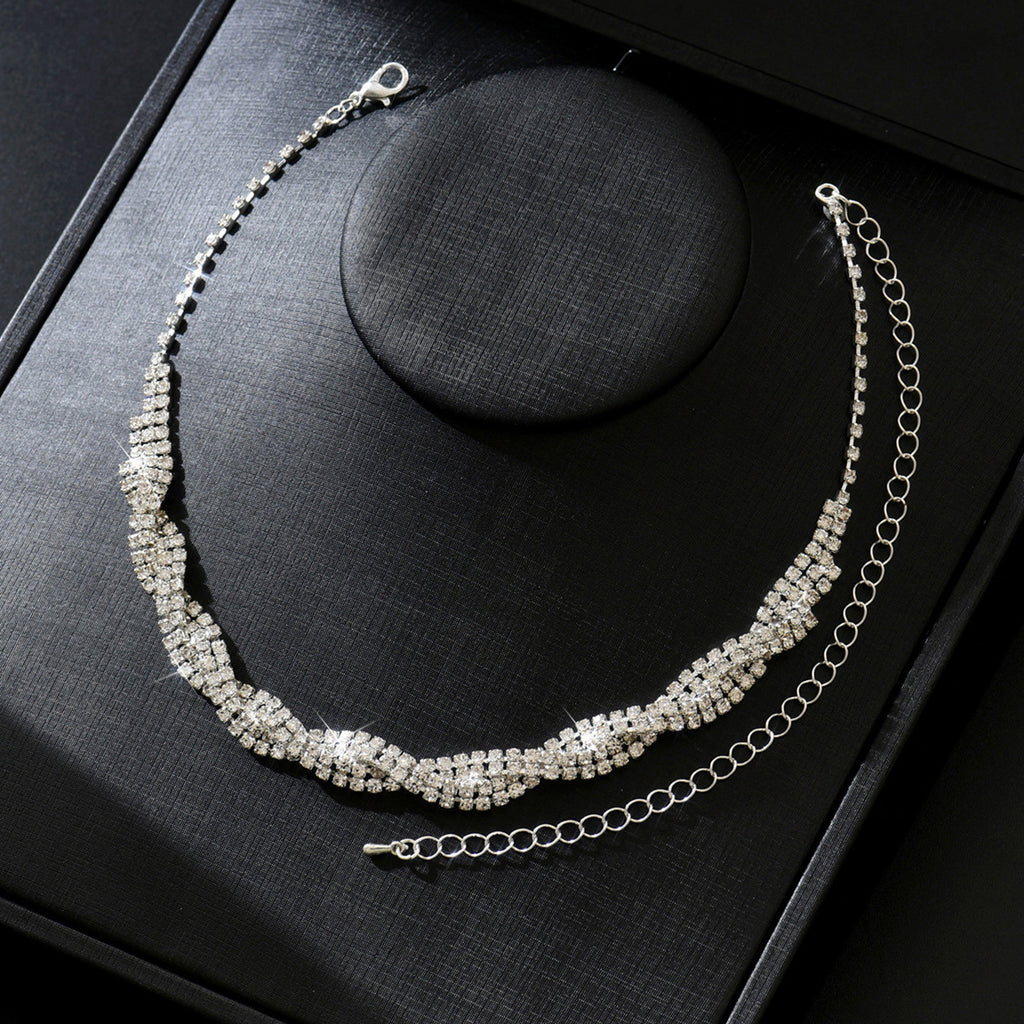 2025 Cross-border Bridal Accessories Necklace Wedding Fashion Rhinestone Twist Necklace Earrings Wedding Jewelry Hot Selling Daifa