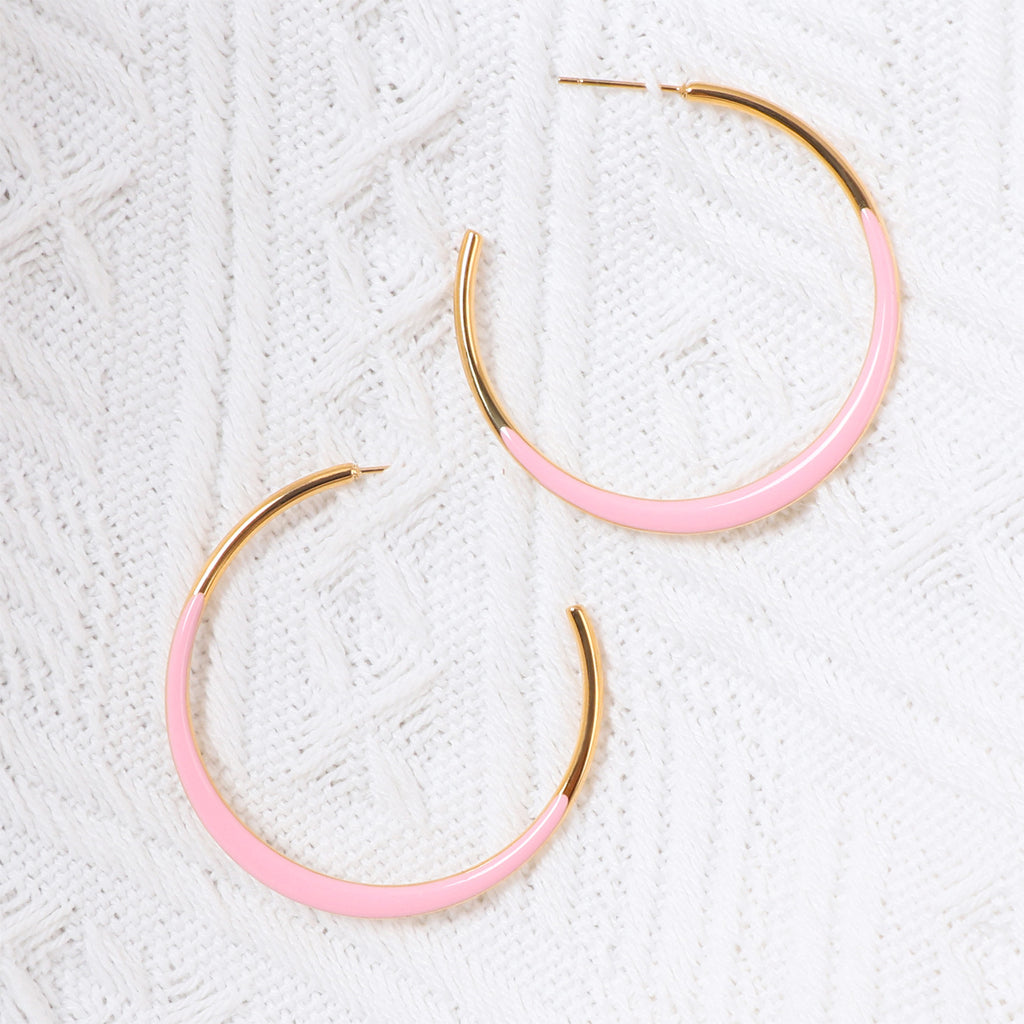 Justop French Fashion Pink Oil Drop Earrings Real Gold Electroplated Stainless Steel Earrings Single-Sided Earrings Ear Jewelry