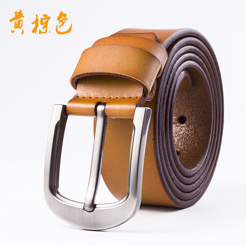Cross-border supply men's belt pin buckle leather men's belt cowhide young and middle-aged vintage belt factory outlet