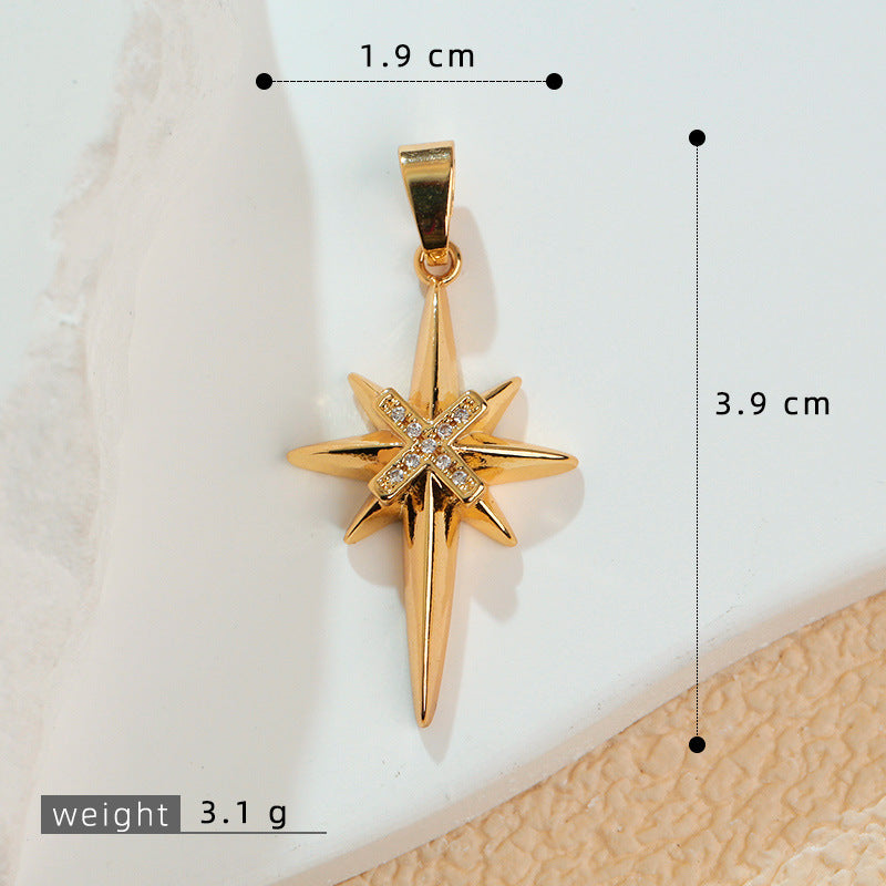 European and American Cross-Border Popular 2025 New Eight-Pointed Star DIY Accessories Pendant Micro-Embedded Earrings Jewelry Pendant Pendant