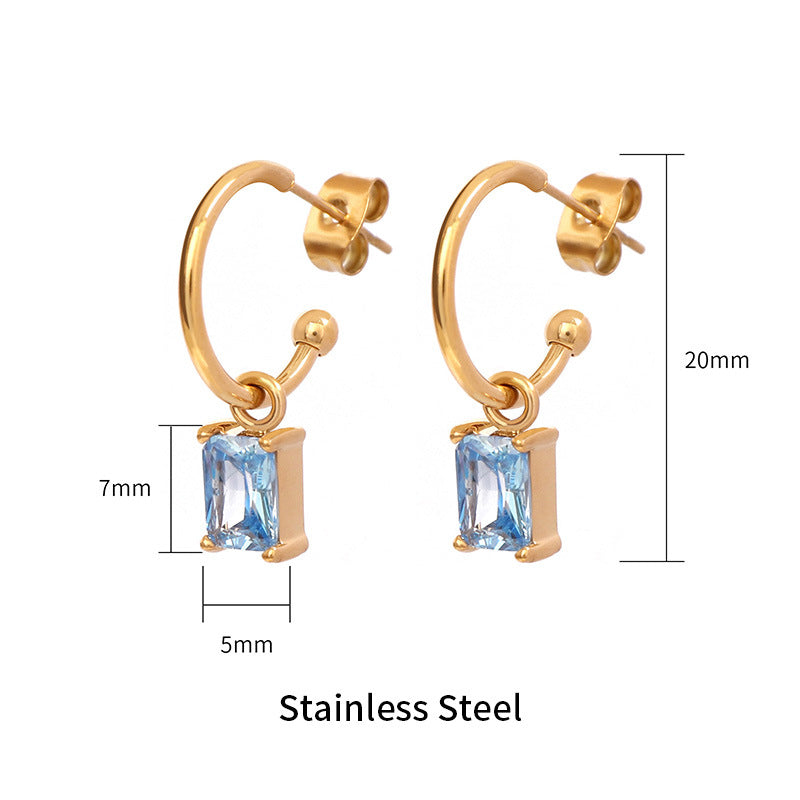 Justop European and American Fashion Sea Blue 38-Color Earrings Stainless Steel Real Gold Electroplated Earrings Zircon Pendant Earrings