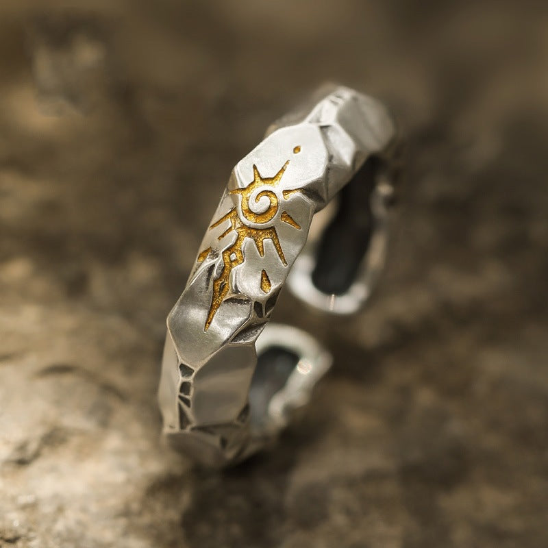 Advanced Sense silver Wishing Stone Ring Men's Zinc Alloy Flare Ring Unique Finger Ring Jewelry Men's Ring Wholesale