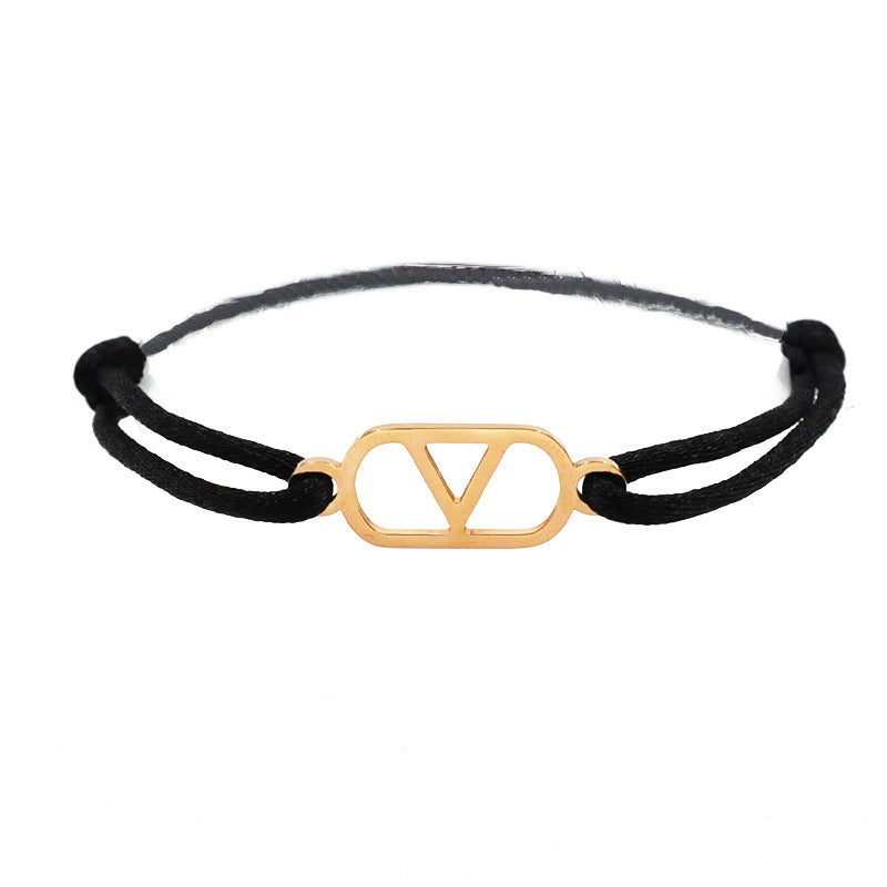 Cross-Border Supply Export Hand-Woven Couple Stainless Steel Warren V Hand Rope Cut Out English Letter Hand Rope Adjustable
