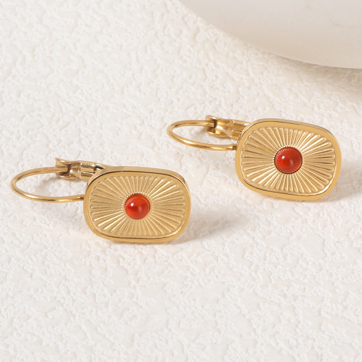 Justop French Ins Natural Stone Red Agate Earrings Stainless Steel Electroplated Polished Earrings Retro Earrings Earrings