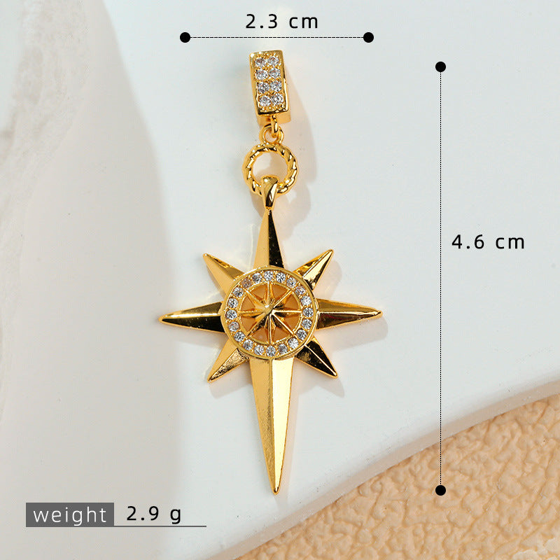 European and American Cross-Border Popular 2025 New Eight-Pointed Star DIY Accessories Pendant Micro-Embedded Earrings Jewelry Pendant Pendant