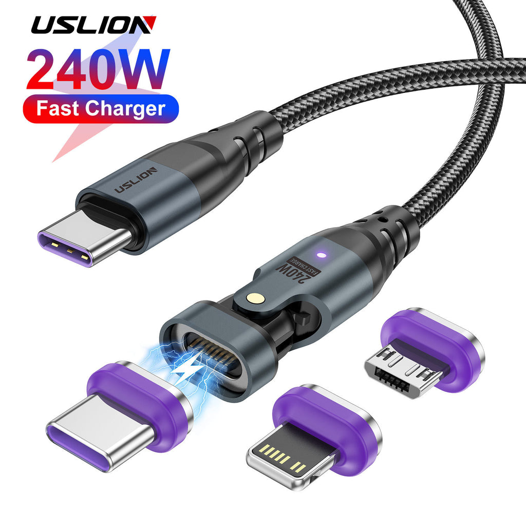 USLION Cross-border New 240W Magnetic Suction Data Line USB-C to C Notebook Computer Mobile Phone PD Fast Charge 5A