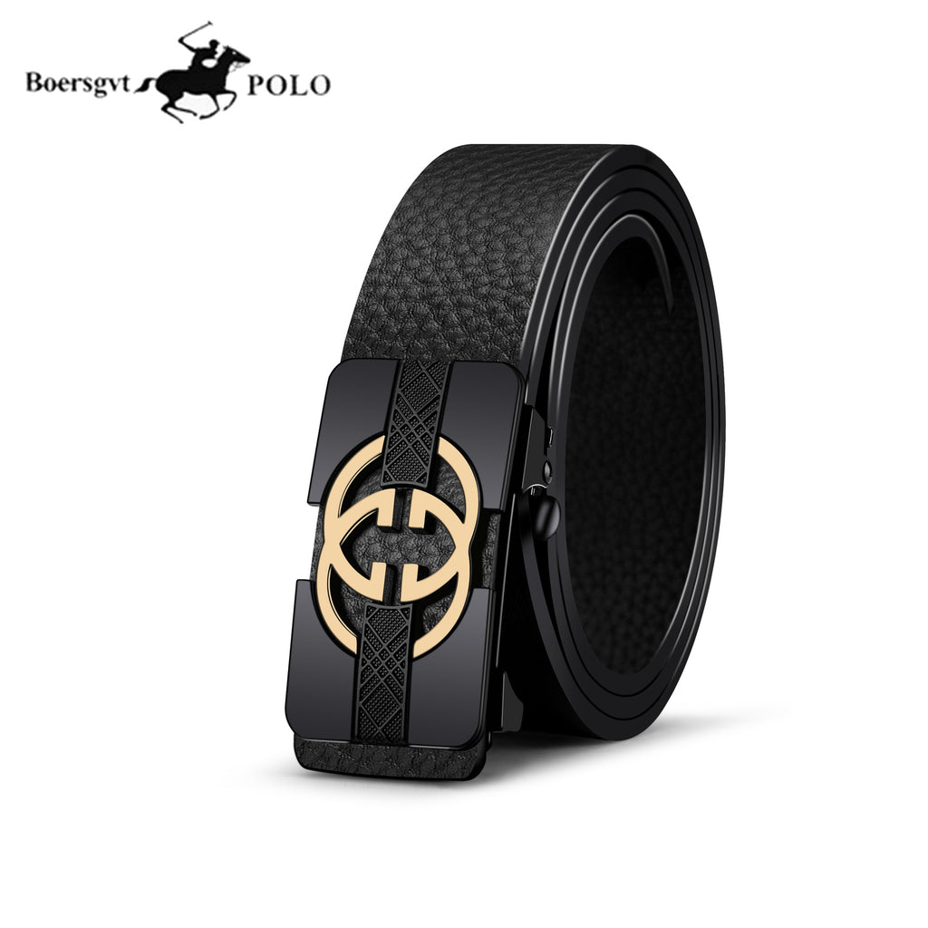 Paul leather belt men's top layer cowhide litchi pattern belt real cowhide fashion business automatic buckle classic men's