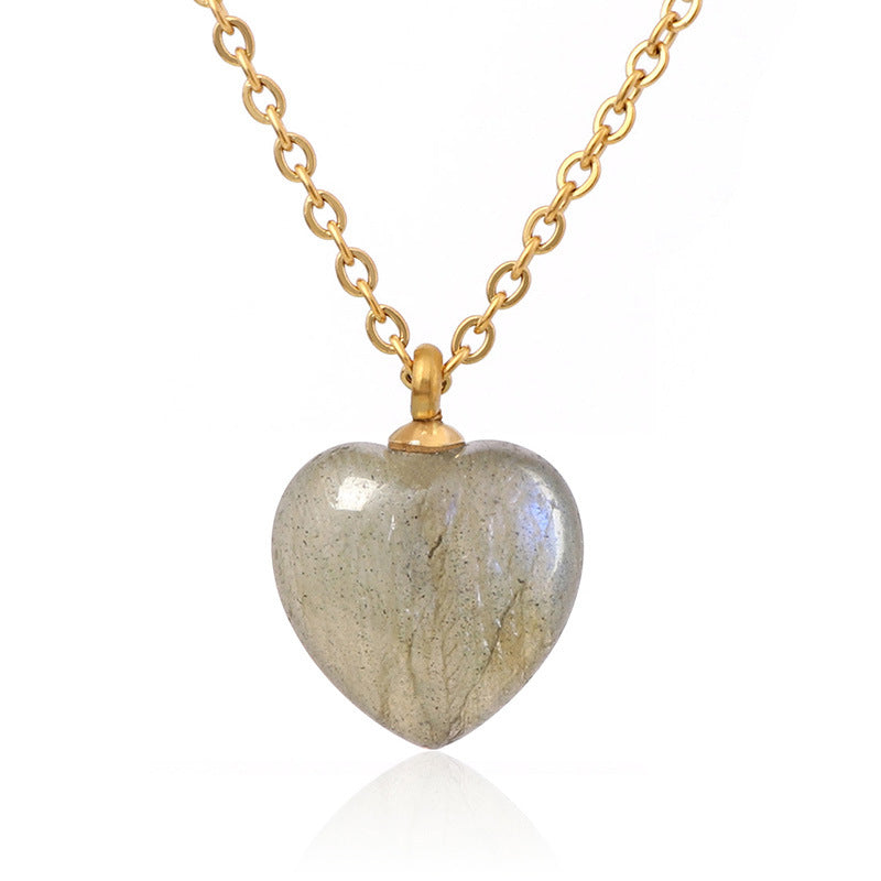 Justop European and American Cross-Border Heart-Shaped Pendant Labradorite Necklace Heart Earrings Natural Stone Necklace Ear Hooks