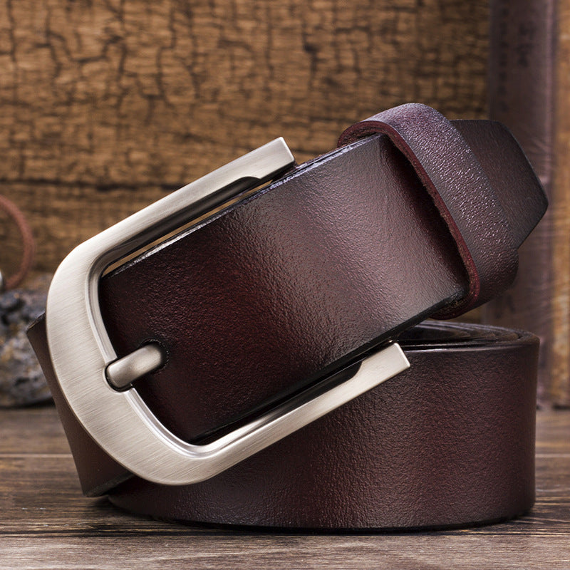 Cross-border supply men's belt pin buckle leather men's belt cowhide young and middle-aged vintage belt factory outlet