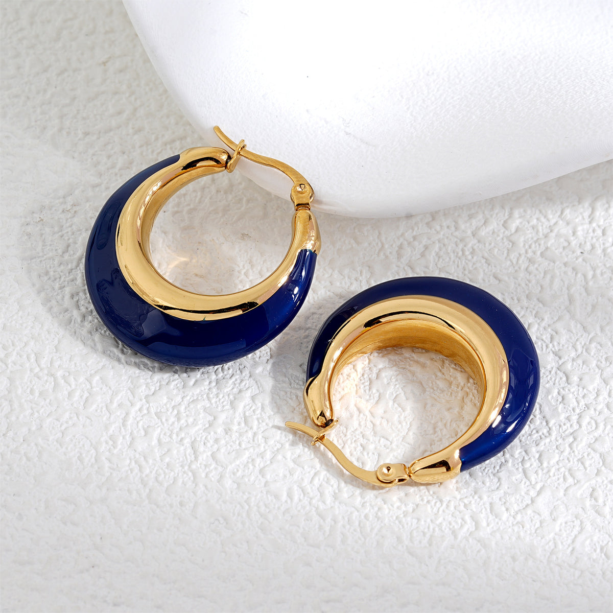 Justop European and American Fashion Navy Blue Oil Drop Earrings Real Gold Electroplated Stainless Steel Earrings French Simple Earrings