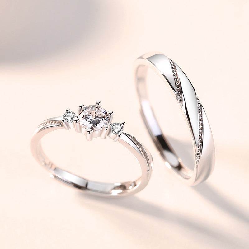 S925 Sterling Silver Love at First Sight Couple Ring Pair Japanese and Korean Simple Fashion Men and Women Drop Shipping